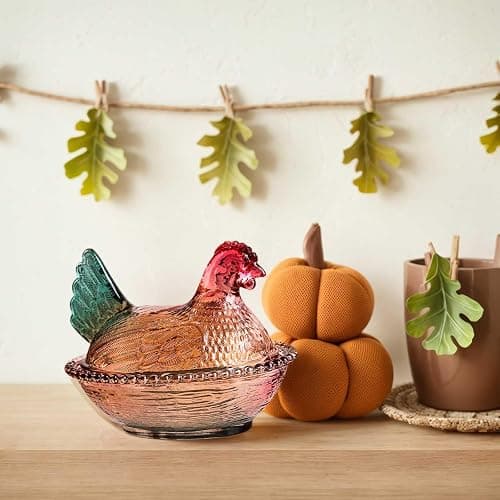 Gkesgm Crystal Glass Chicken-Shaped Candy Dish,Vintage Style Candy Bowl with Lid,Tabletop Dessert Plate Snack Bowl (Glazed) thumbnail 2