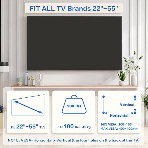 No Drill Drywall TV Mount, No Stud TV Wall Mount for Most Brand 22-55 Inch TVs up to 100 lbs, Easy Install No Stud Studless TVs Wall Mount, Include All Hardware- Level Bubble Meter thumbnail 2