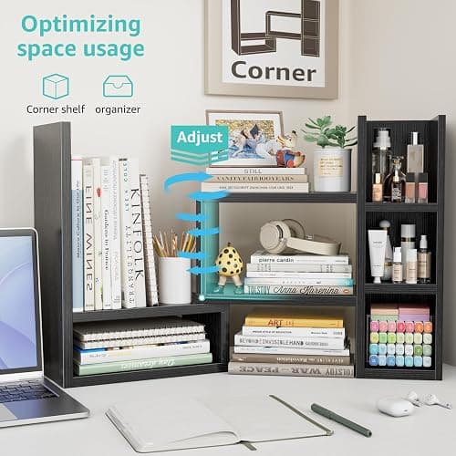 NUTIKAS Desk Shelves Desktop Orgnizer Shlef - Black Office Organization for Top of Desk Organizers and Accessories Corner Bookshelf Table Top Shelving Small Hutch Decorations for Office thumbnail 6