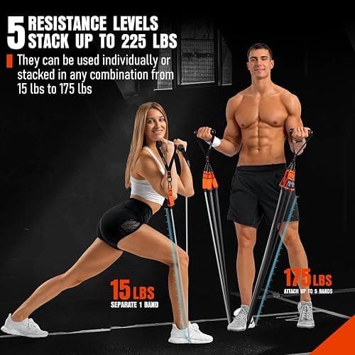 Resistance Bands with Handles, 175lb Exercise Bands for Working Out, Fitness Bands, Workout Bands with Door Anchor and Ankle Straps, Physical Therapy, Yoga, Strength Training Home Gym Equipment thumbnail 5