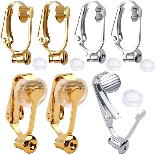 Aylifu Clip-On Earring Converters - 12 Non-Pierced Earring Clips, Silicone Pads for Jewellery Making - Silver and Gold - Image 1