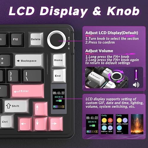 AULA S75 PRO Wireless Mechanical Keyboard with Screen&Knob, 75% Hot Swappable Gaming Keyboard with Pre-lubed Switches, RGB Backlit, PBT Keycaps Creamy Sounding Pc Gaming Keyboards thumbnail 3