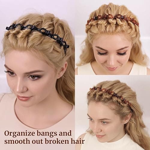 HFZRZFH 2 Pack Clip Headband for Twisty Bangs, 90s Hair Accessories for Women with 8 Mini Clips, Braided Hair Clip Headbands for Y2K Fashion Styling, Black and Brown thumbnail 3