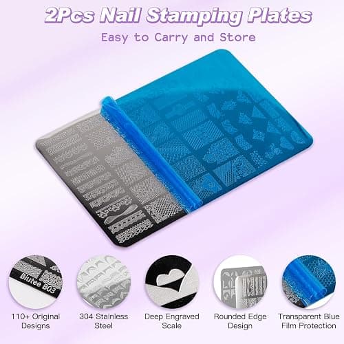 Biutee Nail Stamping Kit 2Pcs Nail Art Stamping Plates 4Pcs Stamping Gel Polish French Tip Nail Stamp Kit 110 Patterns with Silicone Stamper Scraper Large Lace Stamp Template Christmas Gift for Women thumbnail 3