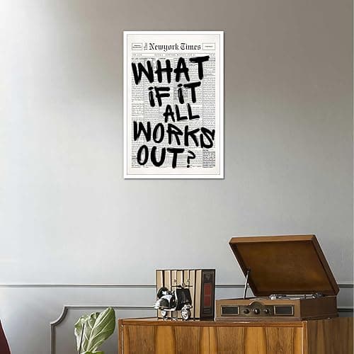 Retro Black And White Newspaper Poster What If It All Works Out Canvas Wall Art Positive Affirming Quote Minimalist Prints Painting For Home Bedroom Dorm Wall Decor 8x12in Unframed thumbnail 9