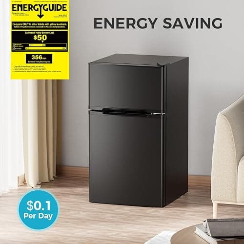 COWSAR 3.2 Cu.Ft Fridge with Freezer, Double Door Compact Fridge for Bedroom, Adjustable Thermostat, Energy-efficient Low Noise Small Refrigerator For Dorm, Office, Bar, RV, Bedroom,Commercial thumbnail 5