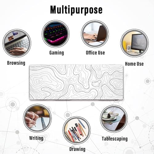Ovenbird Large Gaming Mouse Pad with Stitched Edges, Minimalist Topographic Map Desk Mat, Extended XL Mousepad with Anti-Slip Base, Cool Desk Pad for Keyboard and Mouse, 31.5 x 11.8 in, White thumbnail 9