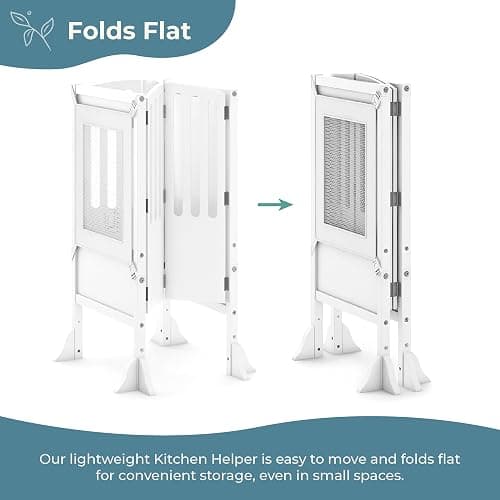 Guidecraft Kitchen Helper® Toddler Tower Step Stool - Contemporary - White: Folding Adjustable Height Montessori Wooden Learning Furniture with Keepers thumbnail 8