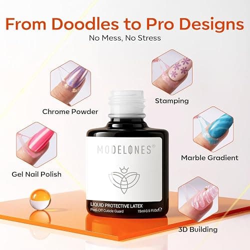 modelones Gel Polish Liquid Latex for Nails, 15 ml Peel Off Nail Polish Barrier with Stick, Fast Dry Cuticle Guard, Skin Protector for Fingers thumbnail 7