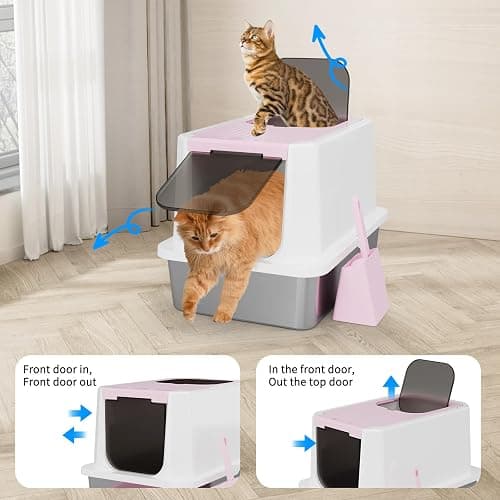 RIZZARI Enclosed Cat Litter Box: Pink Stainless Steel Odorless Litter Box with Top Holes - Anti Leakage - Large Litter Pan for Small to Large Sized Cats in Living Room Garage thumbnail 3