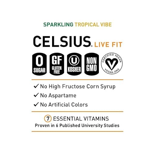 CELSIUS Sparkling Tropical Vibe, Functional Essential Energy Drink 12 Fl Oz (Pack of 12) thumbnail 4