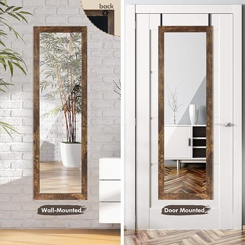 Sunix Full Length Mirror, 48" x 14" Wall Mirror with Rustic Wood Frame | Over The Door Mirror & Wall Mounted Hanging Mirror for Bedroom, Bathroom, Living Room, Dorm Room thumbnail 3
