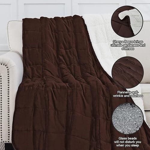 yescool Weighted Blanket for Adults (20 lbs, 60" x 80", Brown) Heavy Blanket for Sleeping Perfect for 140-160 lbs, Queen Size Breathable Blanket with Premium Glass Bead, Machine Washable thumbnail 7