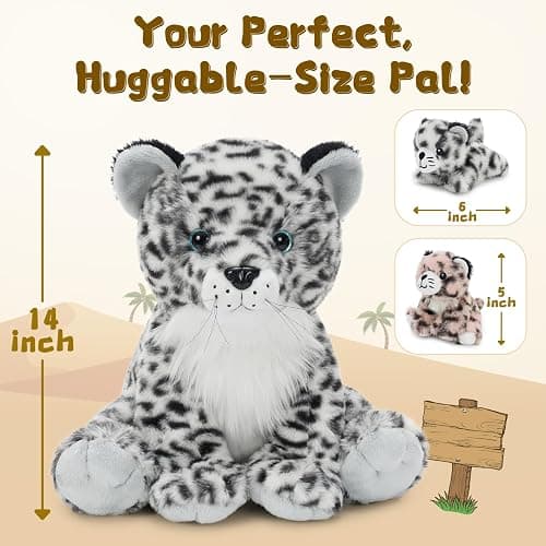 MorisMos Snow Leopard Stuffed Animal with Babies Inside, 5Pcs Mommy Stuffed Snow Leopard with Baby Cubs,14'' Soft Cheetah Stuffed Animals for Kids Girls Boys,Cuddly Plush Toys for Baby Shower Birthday thumbnail 2