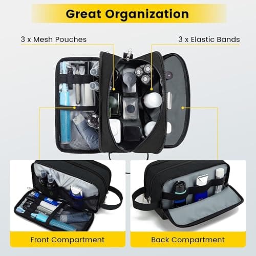 Vorspack Travel Toiletry Bag - Toiletry Bag for Men Water Resistant Skincare Bag Dopp Kit for Bathroom Toiletries Accessories Gifts - Black - Black - Medium thumbnail 3