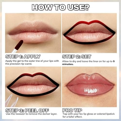 Cilrofelr Peel Off Lip Liner Stain, Long Wear Tattoo Lip Liner with Tweezer, Peel Off Lip Stain with Matte Finish, Long Lasting, Waterproof, Transfer-proof, Highly Pigmented Color (Cocoa) thumbnail 6