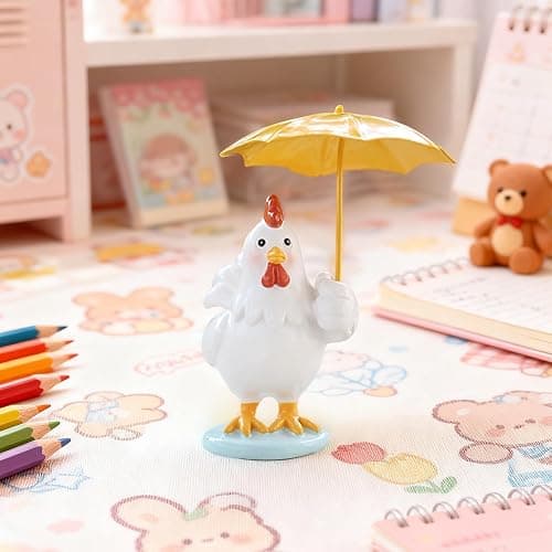 CYjorkbgg Funny Chicken Resin Statue - Cute Baby Chicken with Yellow Umbrella Statue for Fairy Garden Decor Spring Chick Figurine for Outdoor Planter Yard Patio Lawn Indoor Table Decor for Home Gifts thumbnail 4