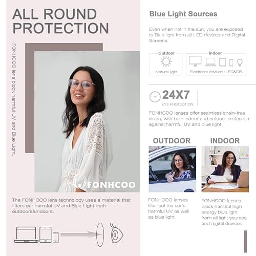 FONHCOO Blue Light Blocking Glasses Women Men Computer Eyeglasses,TR90 Fashion Round Transparent Anti Blue Light Glasses with Anti Eyestrain & UV Glare for Gaming & Reading (Flesh Pink) thumbnail 5