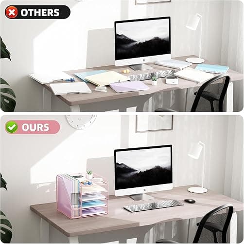 Marbrasse Schreibtisch Organizer und Büro Zubehör,5-Tier Briefablage,Mesh Büro Organizer für Schreibtischzubehör & Ablage(Rosa) thumbnail 5