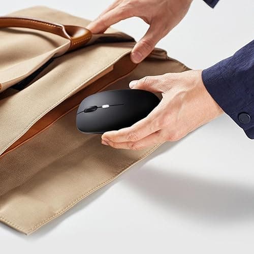 Wireless Bluetooth Mouse, Rechargeable, LED, Silent, Ultra-thin Design (Bluetooth 5.2 and 2.4GHz USB Receiver) | Portable Computer Mouse for Laptops, iPads, MacBooks and Apple Devices (Black) thumbnail 7
