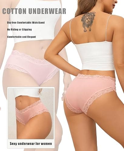 FINETOO Womens Underwear Cotton Bikini Underwear for Women Lace Wasit Hipster Panties Soft Breathable Briefs 6 Pack thumbnail 4