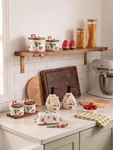 Ceramoira Strawberry Soap Dispenser with Sponge Holder for Countertop, 20oz | Artisanal Handmade, 2-in-1 Cute Lotion Pump, Ceramic Liquid Dispenser & Caddy Combo for Kitchen & Bathroom thumbnail 8