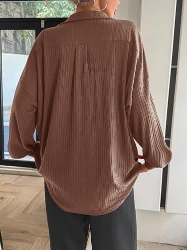 Fisoew Womens Oversized Deep V Neck Sweatshirts Casual Collared Long Sleeve Ribbed Knit Pullover Tops thumbnail 6