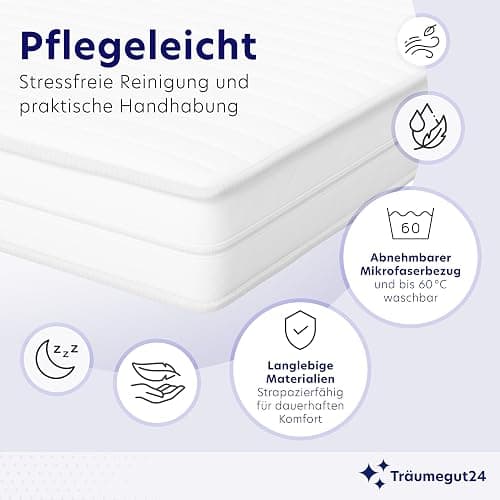 Träumegut24 AquaFlex 7-Zonen Matratze 140x200 cm | H2&H3 | Ergonomische Kaltschaummatratze | Hypoallergen & Antibakteriell | Bezug abnehmbar & waschbar | Oeko-TEX® | (19cm, 140 x 200 cm) thumbnail 4