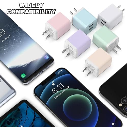 6Pack USB Wall Charger, iGENJUN 2.4A Dual USB Port Cube Power Plug Adapter Fast Phone Charger Block Charging Box Brick for iPhone 15/15 Pro/15 Pro Max/14, Samsung Galaxy, Pixel, LG, Android-Multicolor thumbnail 3