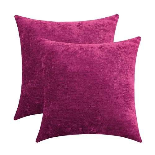 Jeneoo Decorative Fuschia Pink Throw Pillow Covers Rustic Farmhouse Super Soft Square Chenille Comfy Solid Cushion Couch Cases for Sofa Bedroom Chair (Set of 2, 18 x 18 Inches) - Image 1