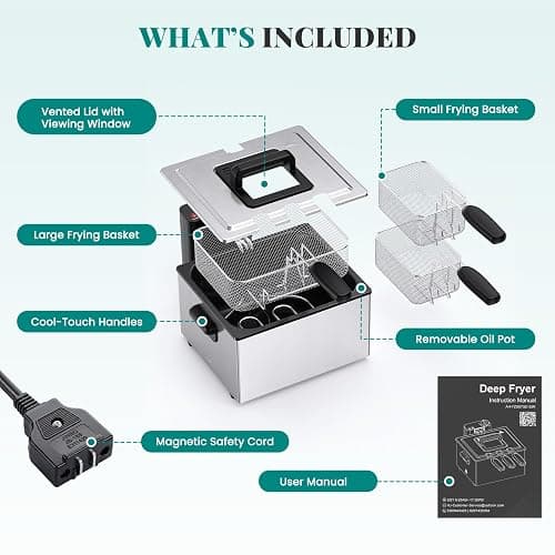 OLIXIS 5L Stainless Steel Deep Fryer, Electric Fryer with 3 Blankets, Lid with Viewing Window, 1800W Power, 4 Temp Control for Home Kitchen, Fried Chicken, Shrimp, French Fries, Silver thumbnail 7