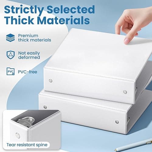SUNEE 3 Ring Binder 2 Inch 2 Pack, Clear View Three Ring PVC-Free (Fit 8.5x11 Inches) for School or Office Supplies, White thumbnail 5