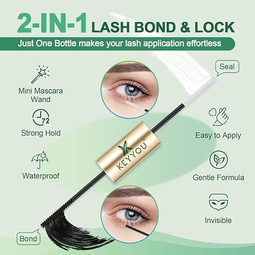 Lash Bond and Seal KEYYOU Cluster Lash Glue For Lash Clusters Strong Gentle Comfortable Bond and Seal WaterProof Mascara Wand Individual Lash Glue 5ml+5ml（BLACK) thumbnail 3
