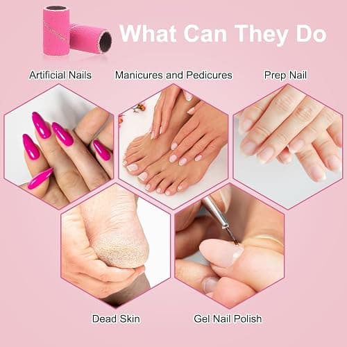CPOXITI 190 Pcs Sanding Bands for Nail Drill, 2 Pcs Nail Drill Bits Set, 80/120/180/240 Grits Nail Sanding Bands for Acrylic Gel Manicures, Pedicures thumbnail 7