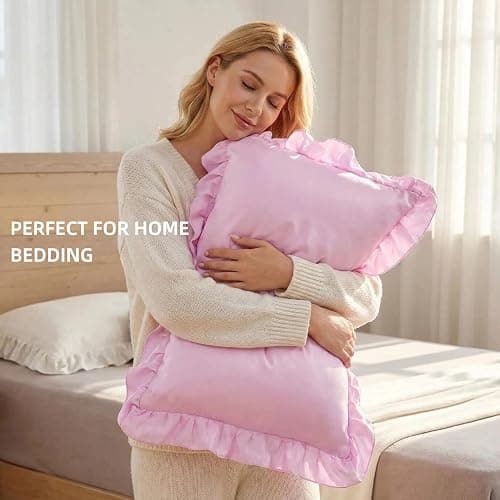 Premium Light Yellow Ruffled Pillowcases Set of 2 - Soft Shabby Chic Farmhouse Pillow Covers for Bedding (Standard Size) thumbnail 5