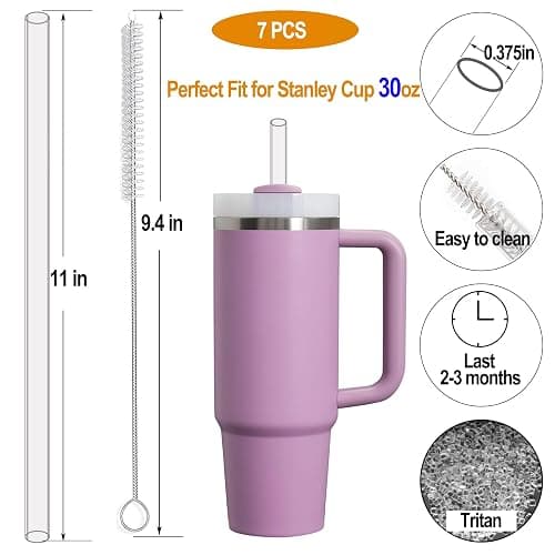 6-Pack Replacement Straws for Stanley 30 OZ Cup, Straw for Stanley Quencher 30OZ Tumbler, Reusable,Dishwasher Safe,Food Safe,BPA Free,Made of Tritan,Clear thumbnail 3