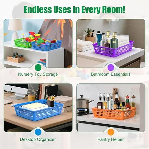 QRRICA 6 Pack Plastic Classroom Storage Baskets, Paper Trays for Classroom Organization & Turn in Trays for Teachers, Students, Desk Organizer Bin 13.8x10.6x3.1 Inch (Rainbow) thumbnail 7