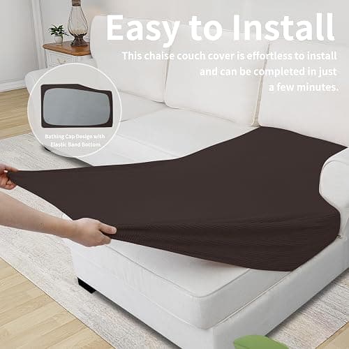 Easy-Going Stretch Sectional Couch Covers 1 Piece Chaise Lounge Slipcover L Shape Separate Cushion Couch Seat Chaise Cover for Both Left/Right Sectional Couch Chocolate thumbnail 6