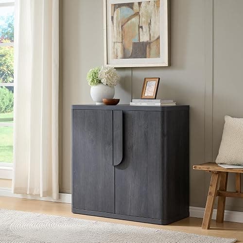 NOWABAY 34.5'' Sideboard Buffet Cabinet W/Storage, Modern Accent Cabinets W/Curved Handles & Adjustable Shelves, 4 Doors Coffee Bar Buffet Table Credenza for Living Room Kitchen Hallway, Dark Grey thumbnail 5