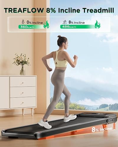 TREAFLOW Walking Pad,Treadmill with Incline for Home Office, 2.5HP Portable Under Desk Treadmill with 265 Lbs Capacity,Remote Control, Led Display thumbnail 2