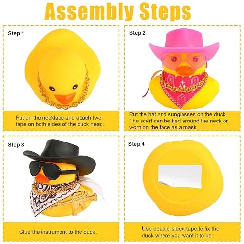 2pcs Rubber Duck Car Ornaments, Funny Rubber Ducks Car Dashboard Decorations Duck Car Accessories with Cowboy Hat Mini Scarf Necklace and Sunglasses for Car Desk Office Decor thumbnail 5