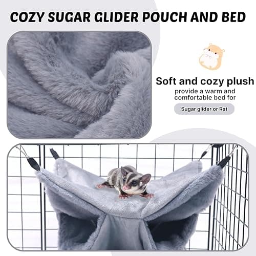LYART Sugar Glider Pouch Hammock Bed Bedding, Sugar Glider Cage Accessories Toys for Rat, 3-Layer Hammock Make Pet Cages More Three-Dimensional (1.Grey) thumbnail 2