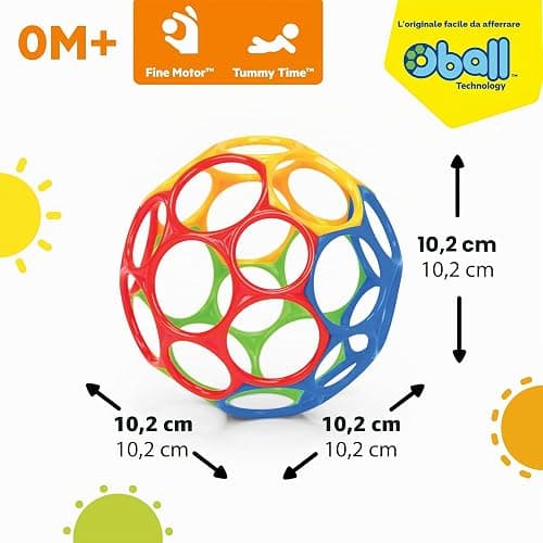 Bright Starts, Oball Classic, Palla Morbido e Flessibile Facile da Maneggiare, Giocattolo di attività Sensoriale per Bambini di Tutte Le età, Multicolore thumbnail 3