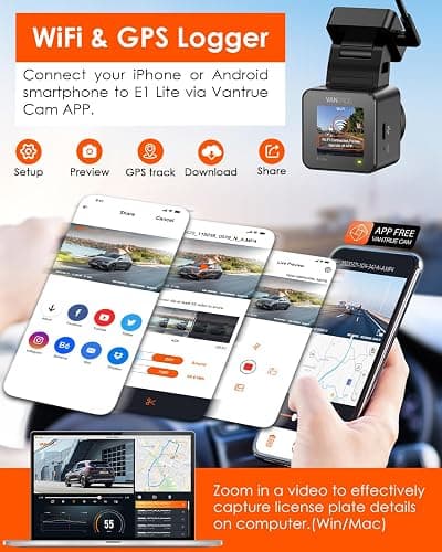 【Bundle: Vantrue E1 Lite 1080P WiFi Mini Dash Cam + CPL + Type C USB Hardwire Kit】 Vantrue E1 Lite 1080P WiFi Mini Dash Cam with GPS and Speed, Free App, Voice Control Detachable Dash Camera thumbnail 4