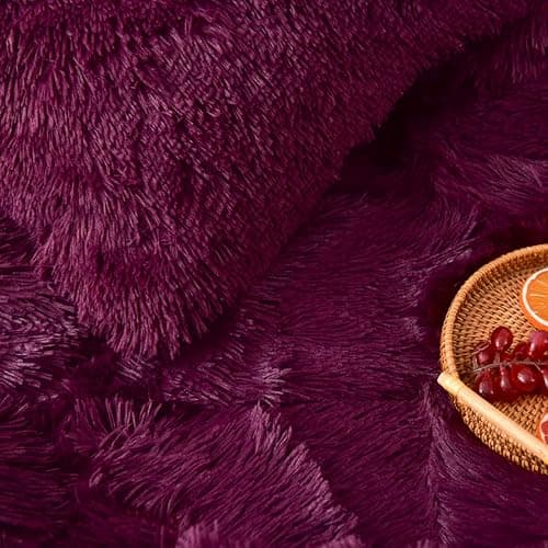 MorroMorn 5 PCS Shaggy Duvet Cover Bedding Set - Fluffy Comforter Cover Long Faux Fur Luxury Ultra Soft Cozy (Maroon, King/California King) thumbnail 4