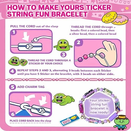 Semboh Sticker Bracelet Kit with Collection Book, 240 Mini Stickers Set, Wearable & Shareable Sticker Rolls, Kids Beading Set for Bracelet & Necklace Making, 1000+ Designs (6X Drop) thumbnail 8
