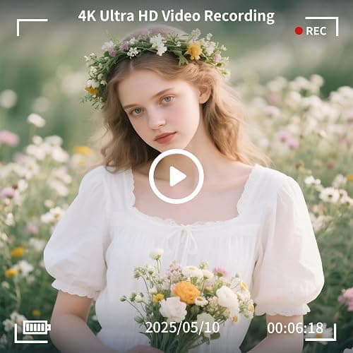 16X Zoom 4K Digital Camera for Photography and Video, Point and Shoot Digital Cameras with Flip Screen, Small Digital Camera with Wifi and Bluetooth, Vlogging Camera for Youtube Video Recording(White) thumbnail 4