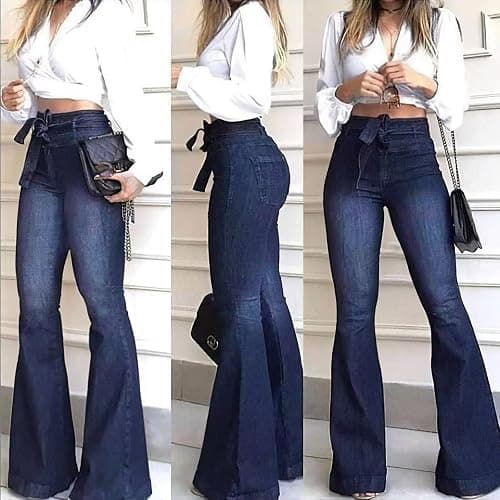 KDF High Waisted Flare Jeans for Women Bell Bottom Jeans with Belt for Women Stretch Wide Leg Jeans thumbnail 5
