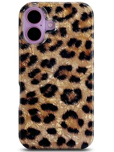 J.west Compatible with iPhone 16 Case 6.1", Classic Soft Sparkly Leopard Print Pearly Thinfoil Animal Design Women Girl Protective Cover Phone Case for 16 Brown Cheetah - Image 1