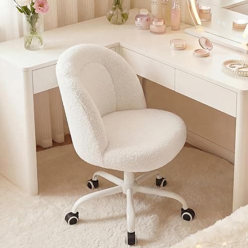 DurayLoly Vanity Chair, Small Desk Chair with Back, Height Adjustable & 360° Swivel, Stylish Armless Comfy Vanity Office Chair for Small Space, Bedroom thumbnail 8